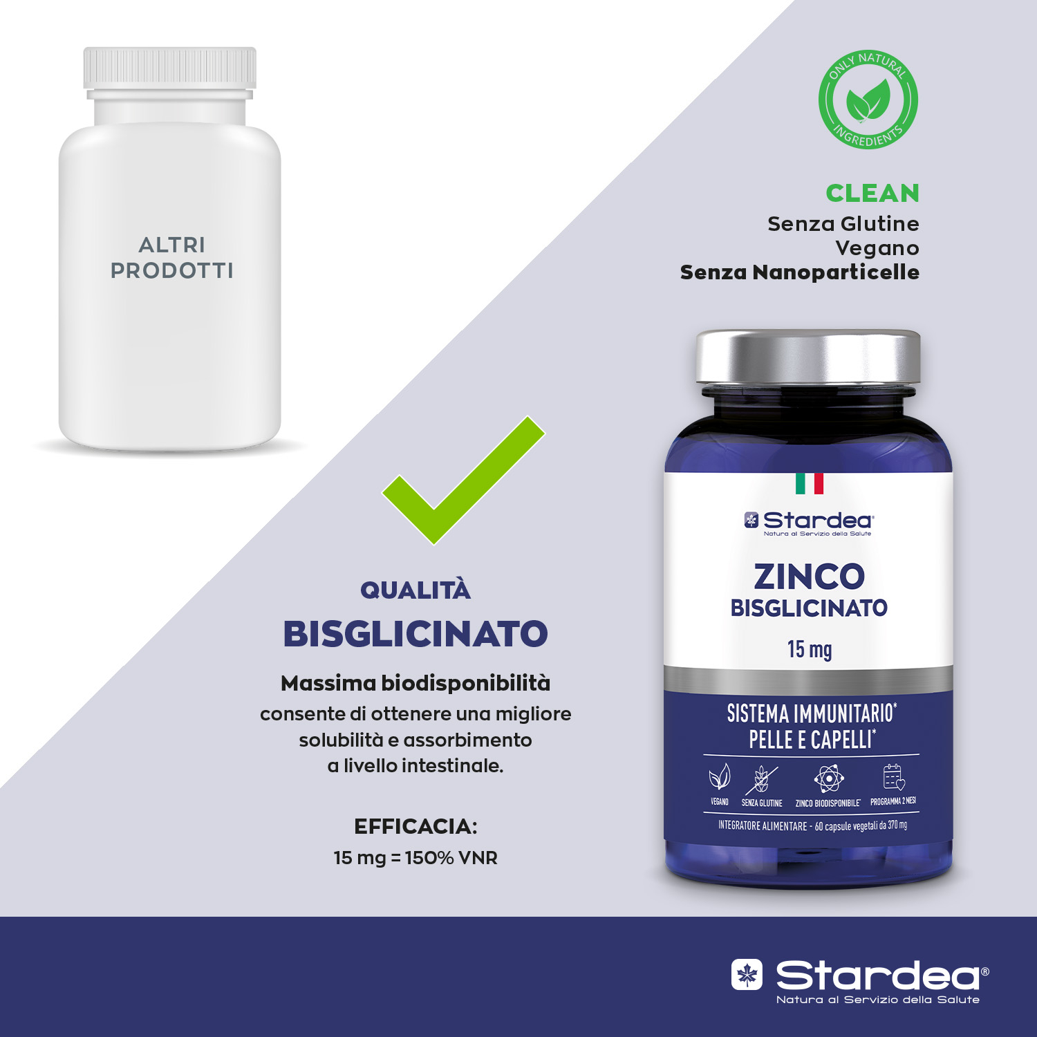STARDEA ZINCO BISGLICINATO 15 MG - INTEGRATORE ALIMENTARE per il SISTEMA IMMUNITARIO e per il benessere di PELLE E CAPELLI STARDEA ZINCO BISGLICINATO 15 MG - INTEGRATORE ALIMENTARE per il SISTEMA IMMUNITARIO e per il benessere di PELLE E CAPELLI
