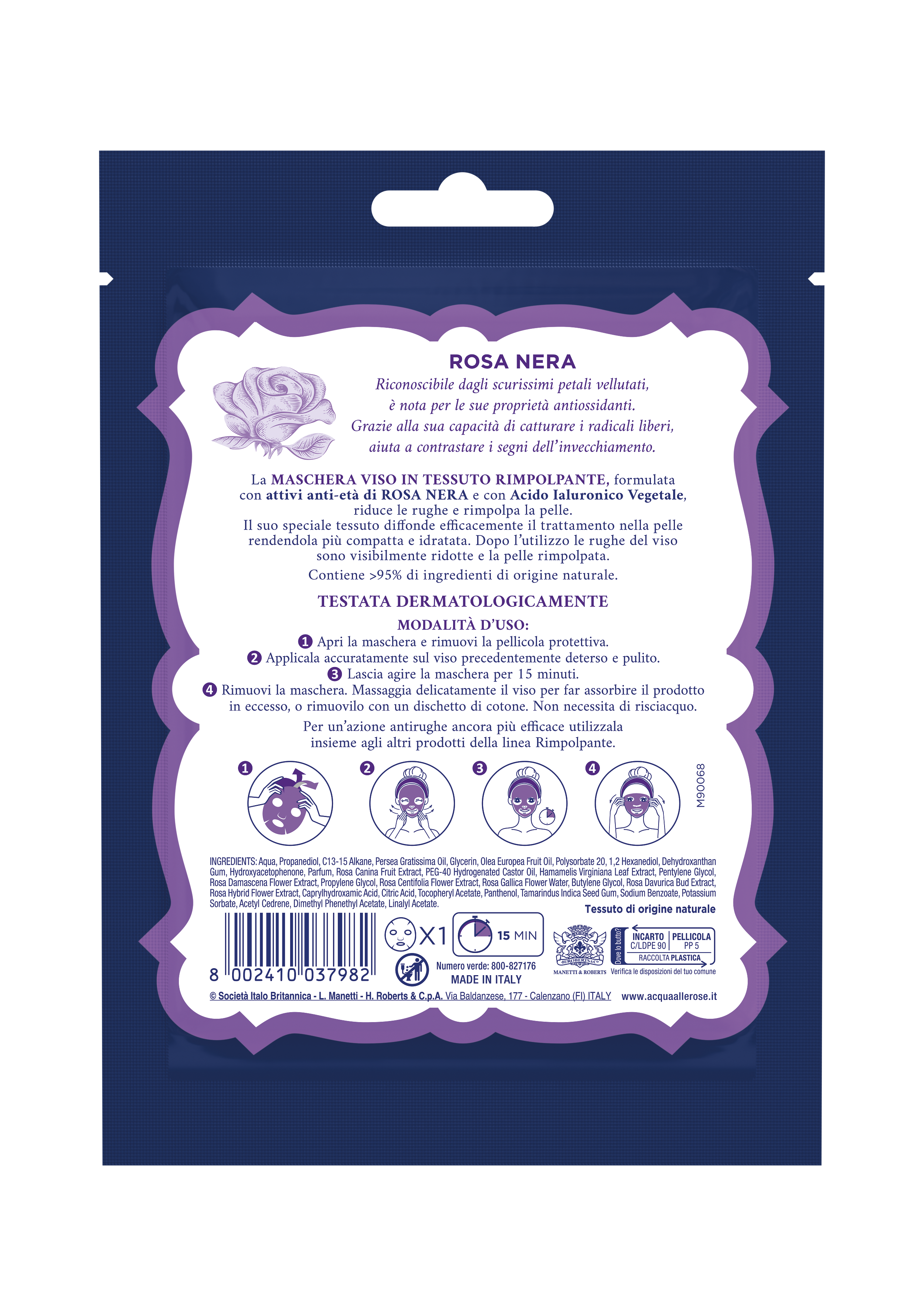 Acqua Alle Rose - 1 Maschera In Tessuto Rimpolpante Viso