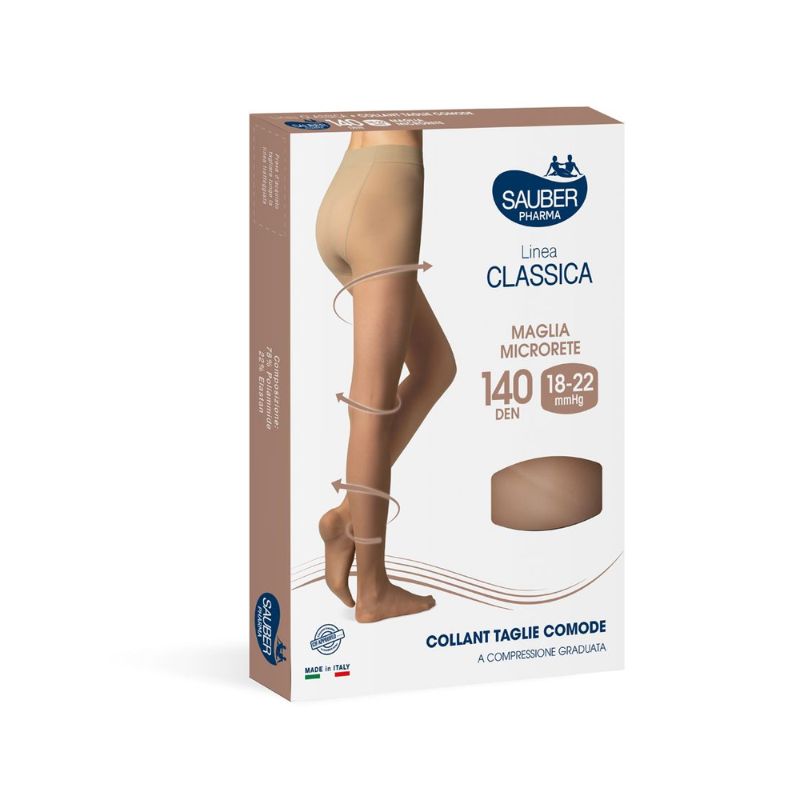 Sauber Pharma - Linea Classica - Collant Taglie Comode Maglia Microrete 140 Den (18-22 mmHg) - Taglia 4 Nero