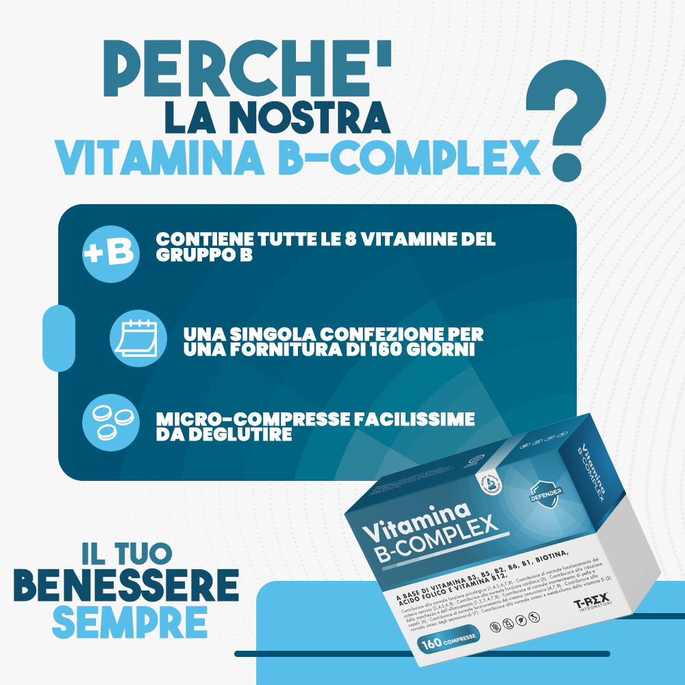 T-Rex Integratori Vitamina B Complex 160 Compresse - Integratore Di Vitamine Del Gruppo B