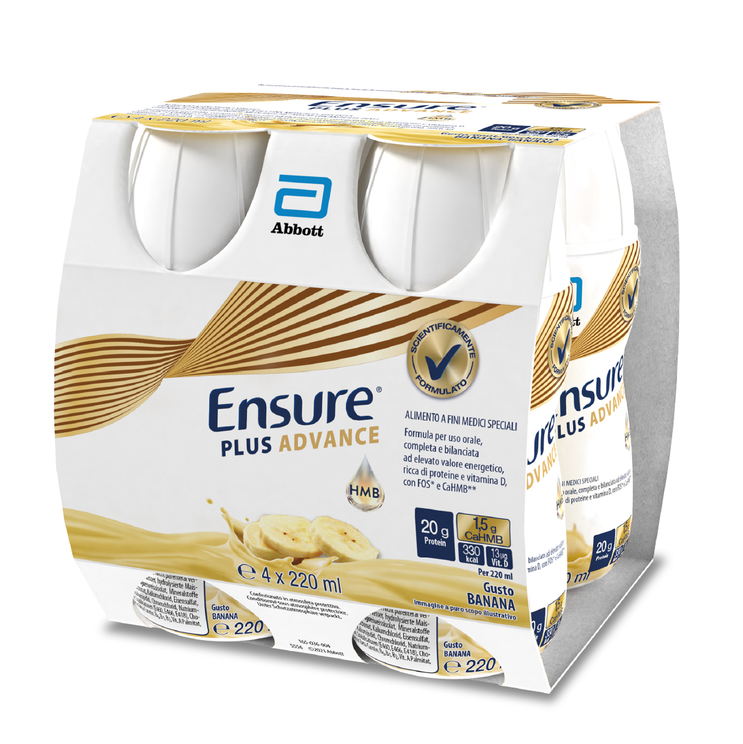 Ensure Plus Advance Alimento a Fini Medici Speciali Iperproteico ed Ipercalorico Banana 4x220ml