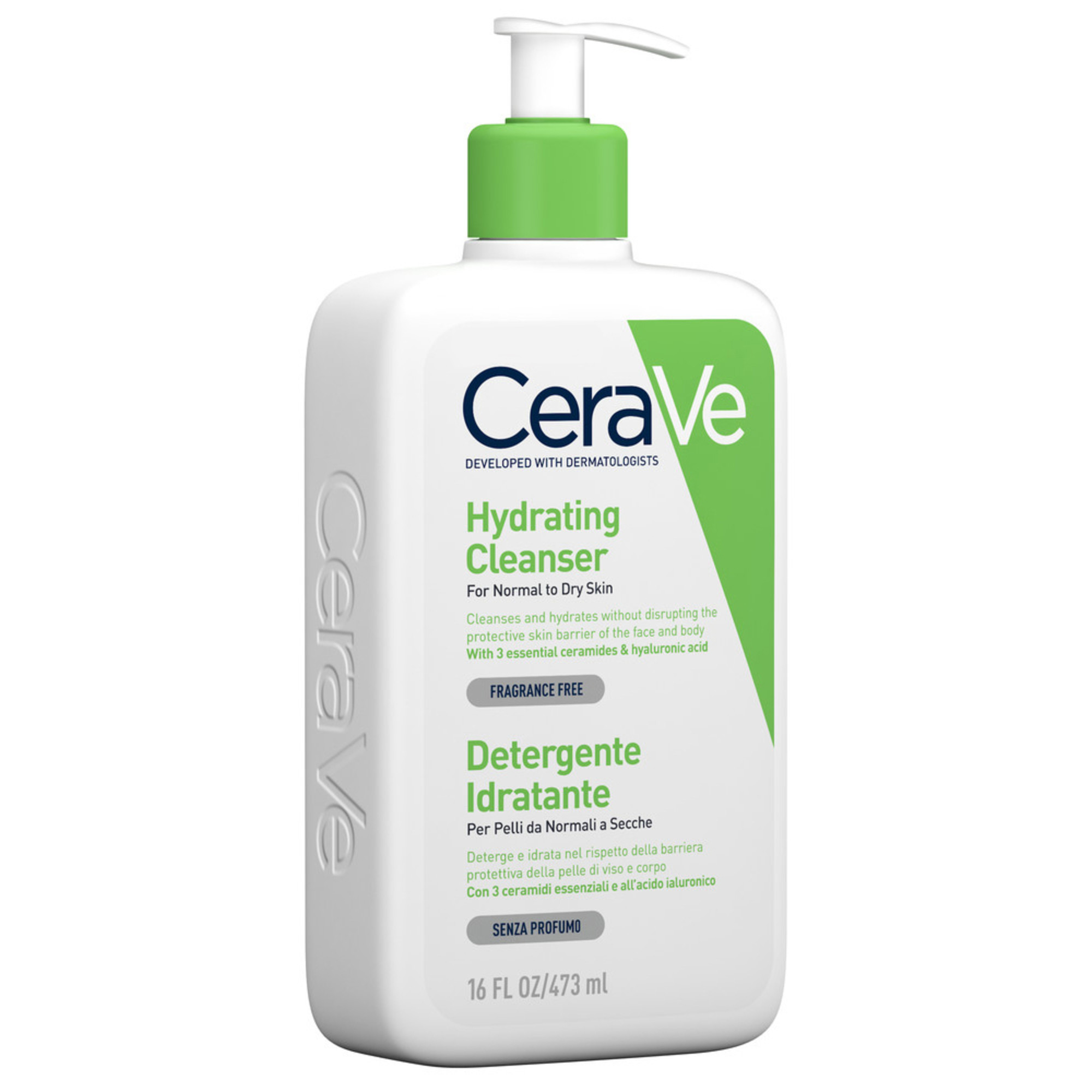 CeraVe Detergente Idratante Viso Pelle da Normale a Secca, con acido ialuronico e ceramidi 473 ml
