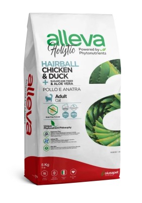 ALLEVA HOLISTIC CAT ADULT CHICKEN & DUCK + SUGARCANE FIBER & ALOE VERA HAIRBALL KG 5 - P02289