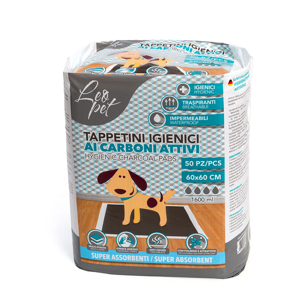 LEOPET TAPPETINO IGIENICO ASSORBENTE CARBONI ATTIVI 60x60CM 50PZ