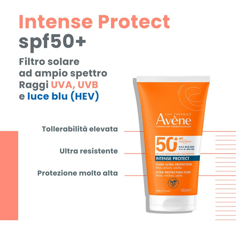 Eau Thermale Avène Intense Protect SPF 50+ Fluido ultra protezione, Protezione molto alta, 150ml