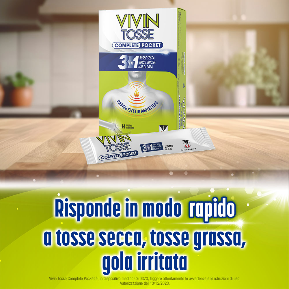 Vivin Tosse Complete 3in1 Pocket Tosse Secca, Grassa, Mal Di Gola 14 stickpack Vivin Tosse Complete 3in1 Pocket Tosse Secca, Grassa, Mal Di Gola 14 stickpack
