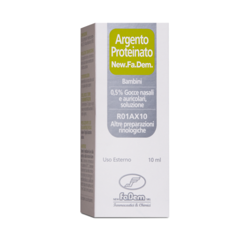 Argento Proteinato New Fadem  0,5% Gocce Nasali e Auricolari Bambini 10 ml Argento Proteinato New Fadem  0,5% Gocce Nasali e Auricolari Bambini 10 ml