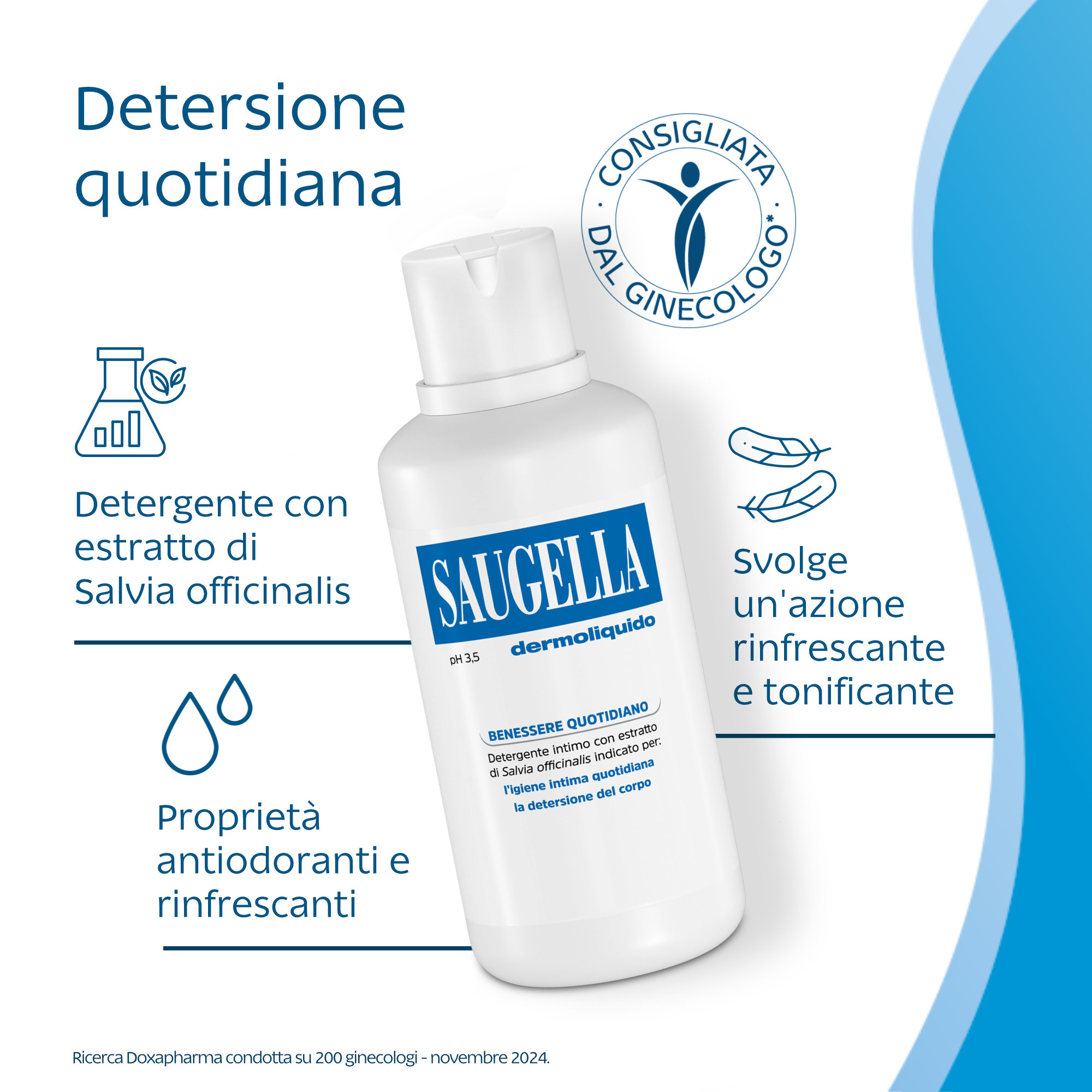 Saugella Blu Dermoliquido pH 3,5 - Detergente Intimo Antibatterico 750 ml