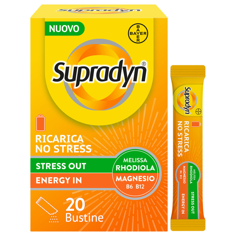 Supradyn Ricarica No Stress Integratore Multivitaminico con Magnesio ed Estratti Vegetali di Rhodiola e Melissa per combattere la Stanchezza Fisica e Mentale, Gusto Limone, 20 Bustine Supradyn Ricarica No Stress Integratore Multivitaminico con Magnesio ed Estratti Vegetali di Rhodiola e Melissa per combattere la Stanchezza Fisica e Mentale, Gusto Limone, 20 Bustine