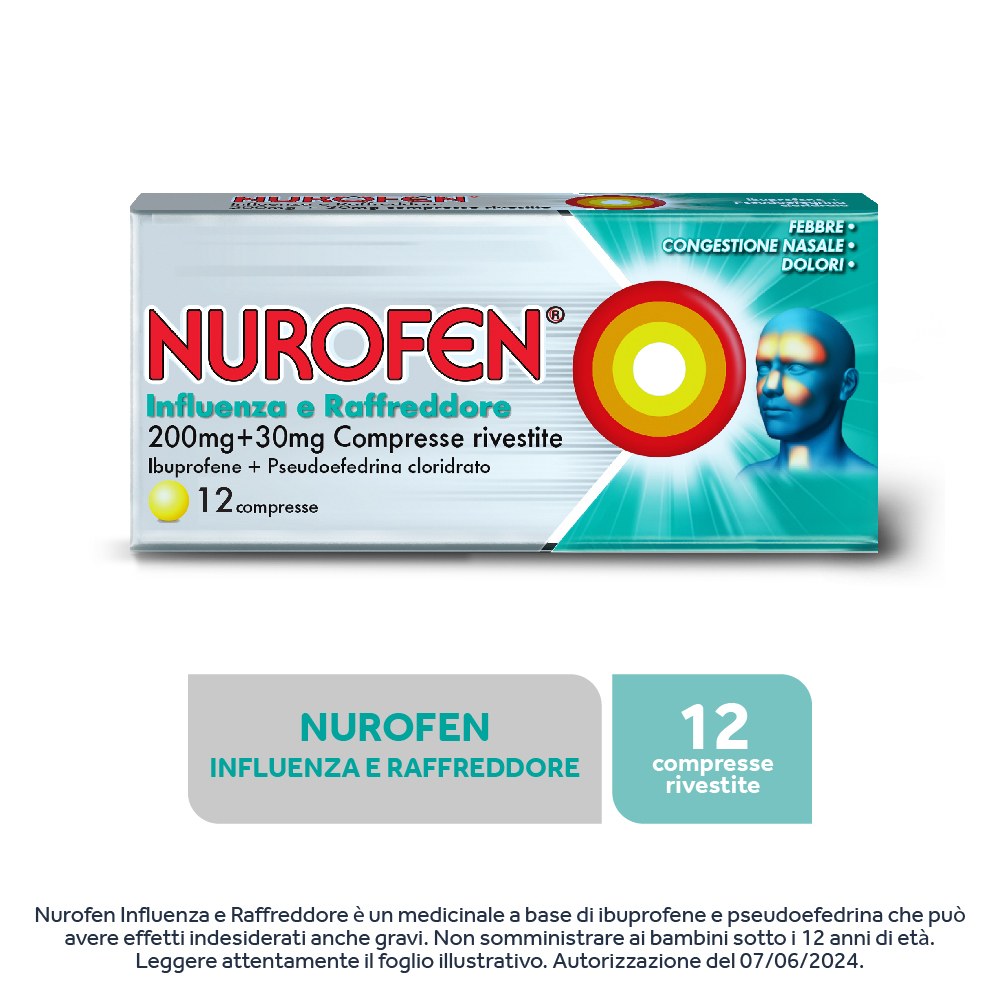 NUROFEN INFLUENZA E RAFFREDDORE 12 CPR antinfiammatorio e antidolorifico contro influenza, raffreddore, febbre e mal di testa NUROFEN INFLUENZA E RAFFREDDORE 12 CPR antinfiammatorio e antidolorifico contro influenza, raffreddore, febbre e mal di testa