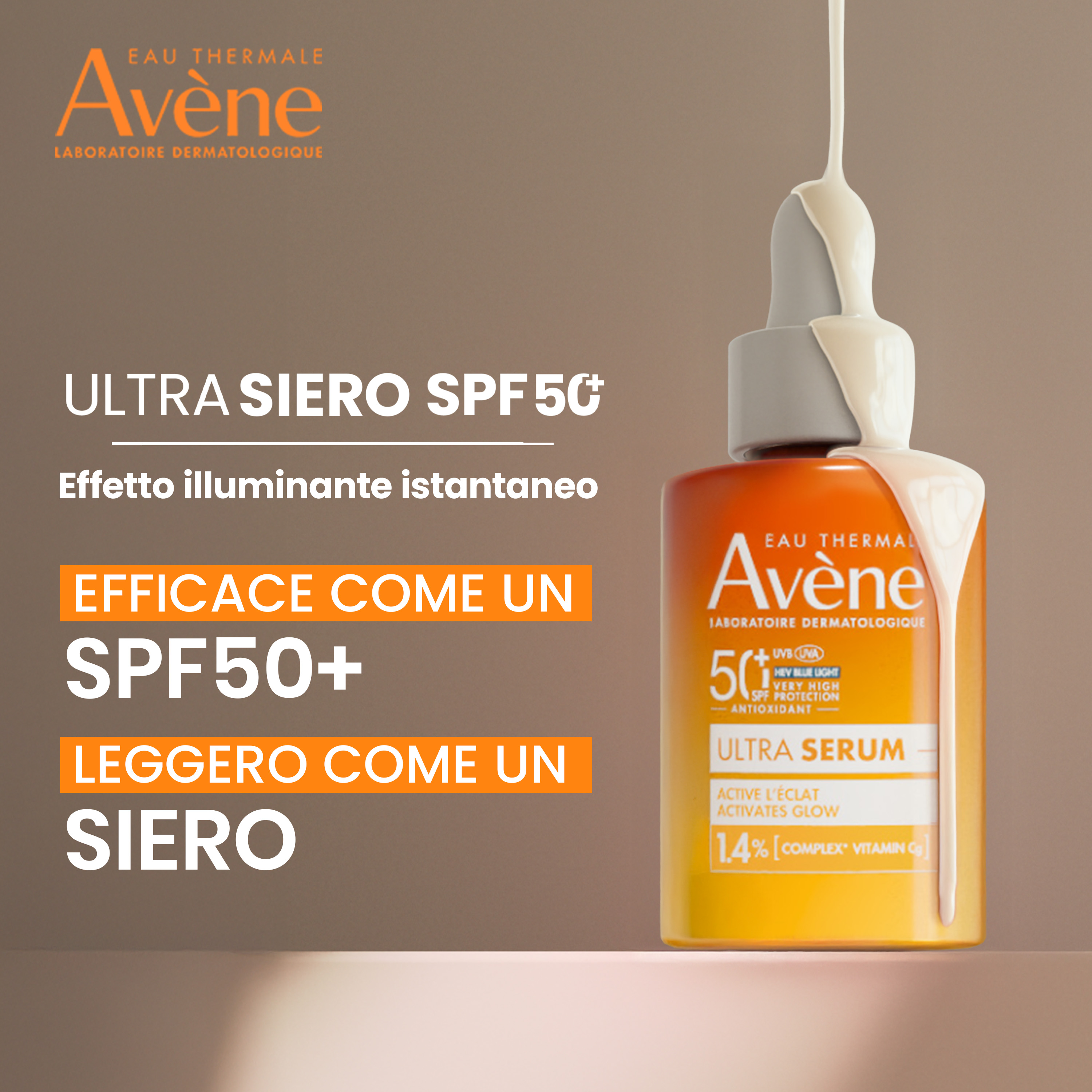 Avène - Eau Thermale Ultra Siero SPF50+ Attiva La Luminosità - Protezione Solare Molto Alta Viso 30 ml