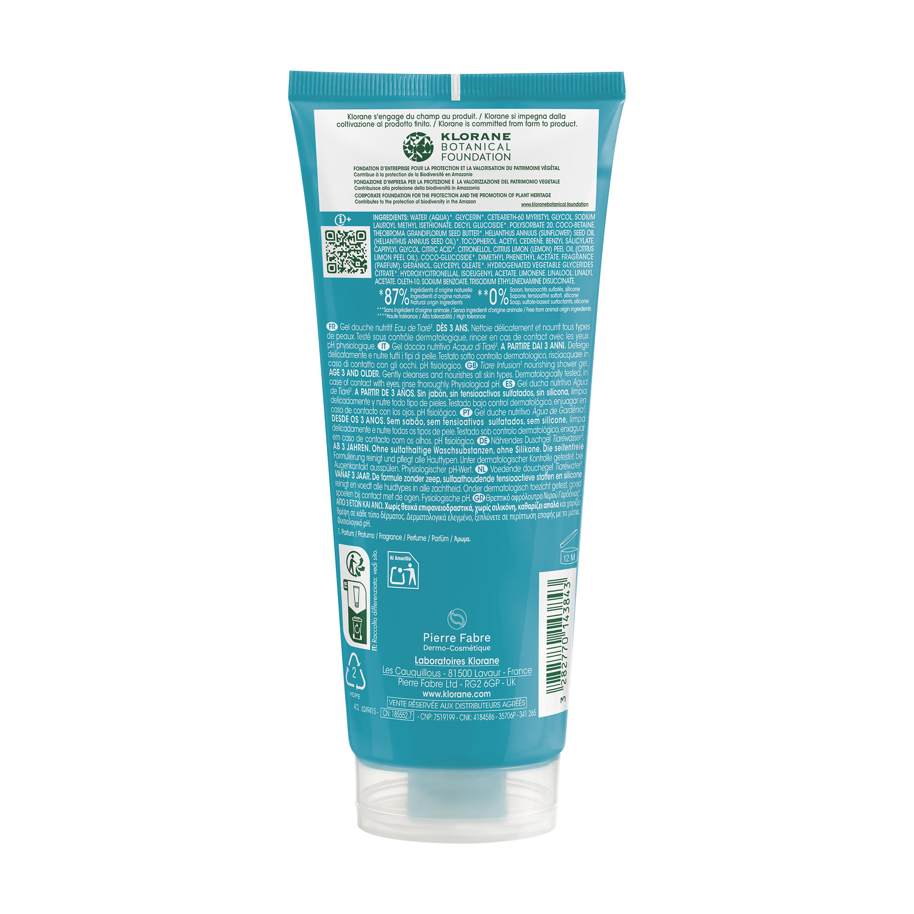 Klorane - Gel Doccia Nutritivo Al Profumo Eau de Tiaré Per Tutti I Tipi Di Pelle 200 ml