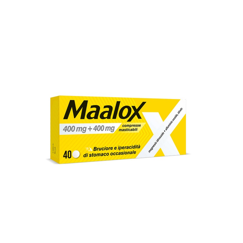 Maalox 400+400 MG, contro acidità di stomaco occasionale, 40 cpr Maalox 400+400 MG, contro acidità di stomaco occasionale, 40 cpr