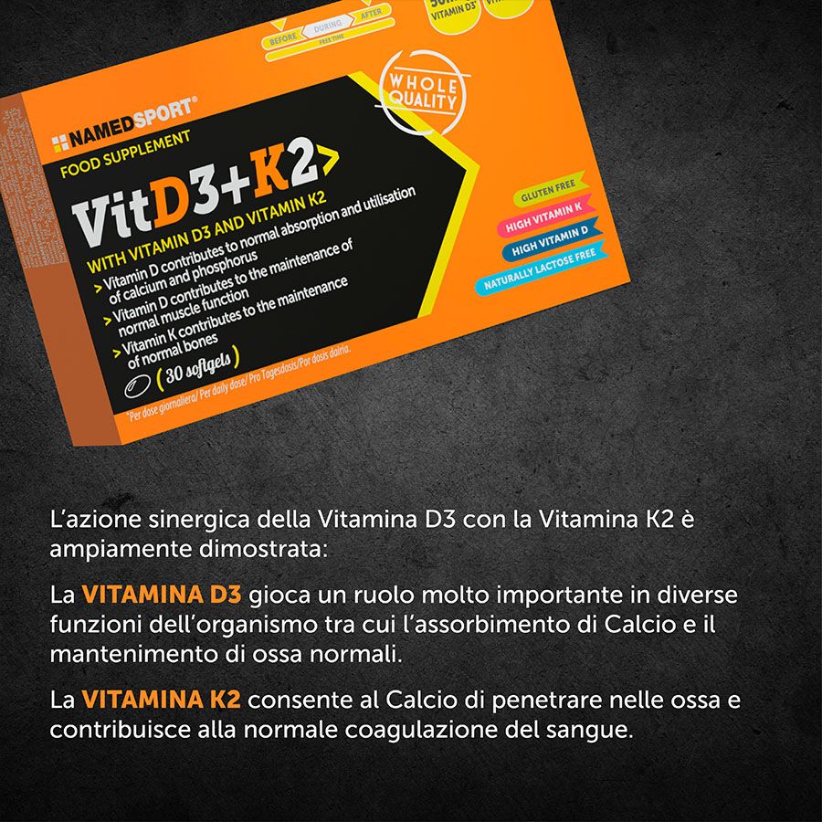Named Sport - VIT D3+K2 30 Softgels - Integratore Di Vitamina D3 e K2
