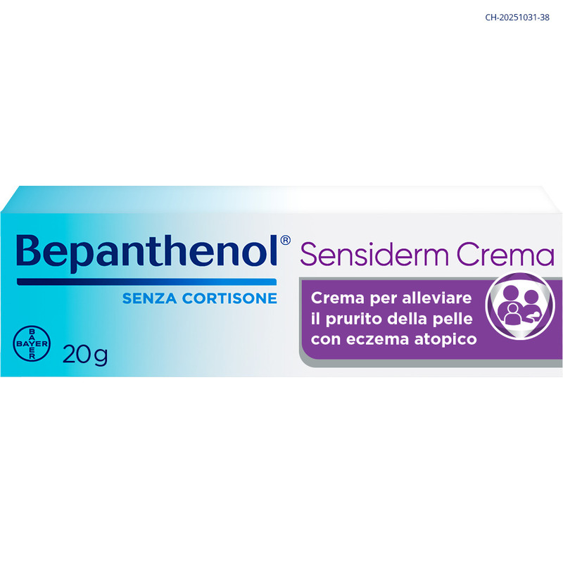 Bepanthenol Sensiderm Crema, per Pelle secca o irritata, Dermatite, Eczema, Reazioni allergiche, con Pantenolo, Senza Cortisone, Allevia Prurito e Arrossamento, Tubo da 20g