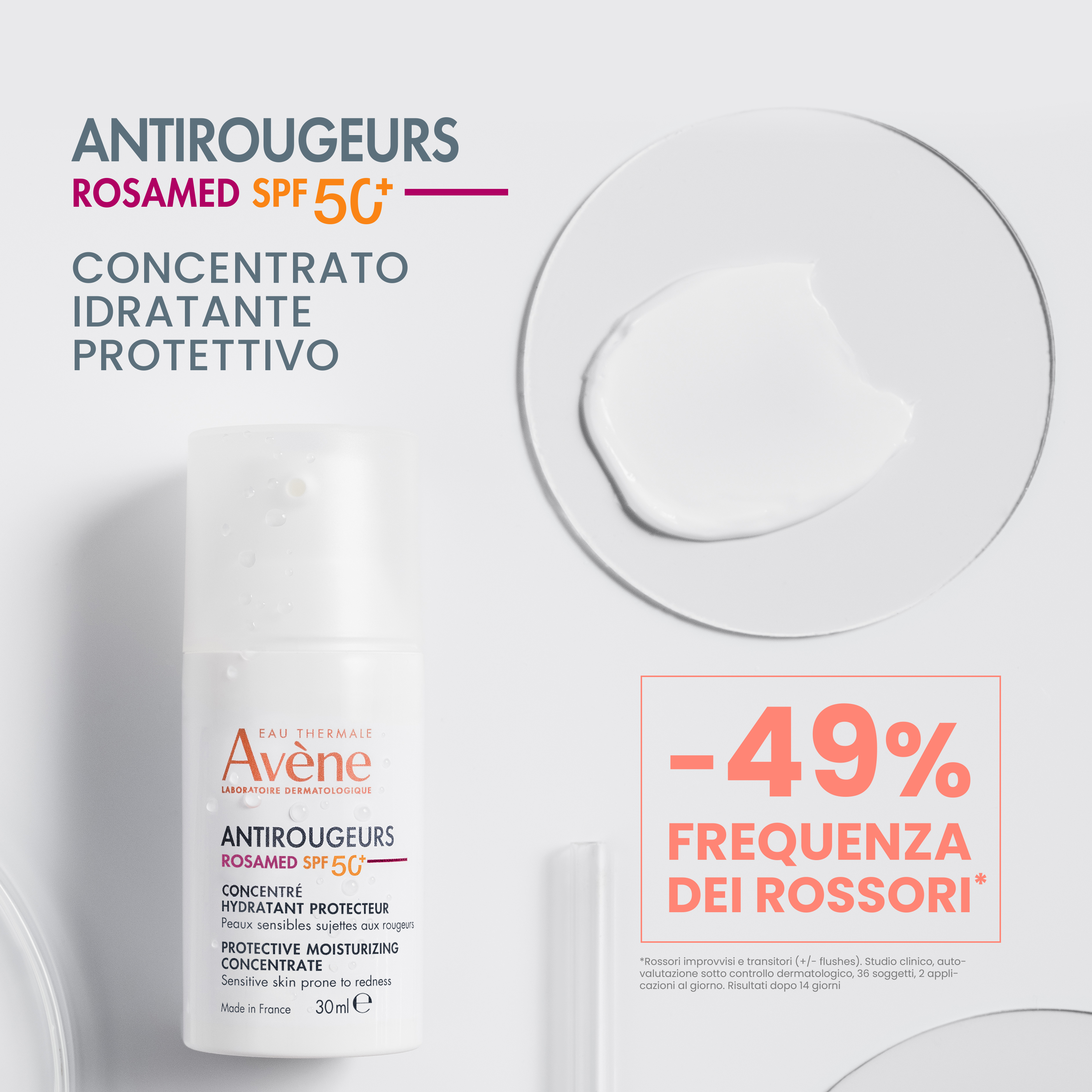 Avène Antirougeurs Rosamed - Concentrato Idratante Protettivo SPF50+ Viso 30 ml