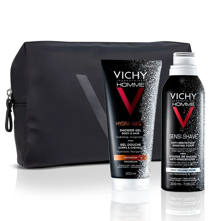 Vichy Cofanetto Pochette Regalo Uomo Hydra Mag C Gel Doccia 200ml + Sensi Shave Schiuma da Barba 200ml