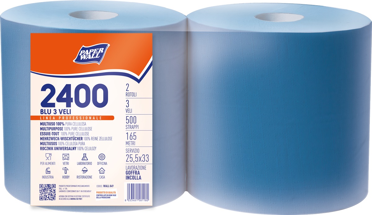 ROTOLO CARTA BLU 500 STRAPPI 3 VELI 2PZ - REALCARTA