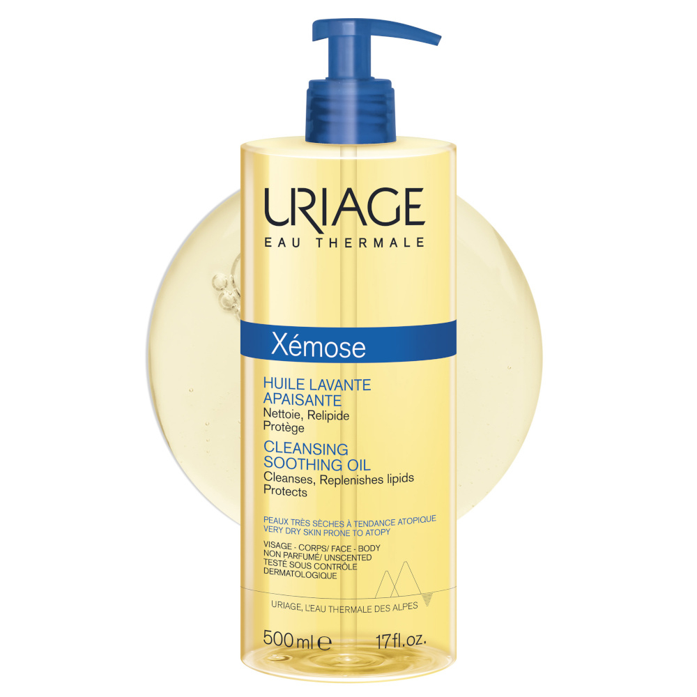 Uriage Xémose Olio Lavante Lenitivo Corpo Doccia e Bagno per pelle secca, a tendenza atopica di viso e corpo che lenisce per un comfort a lunga durata 500 ml
