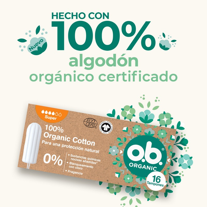 o.b. Assorbenti Interni, Organic Super, 100% Cottone Biologico, 16 Tamponi, color White o.b. Assorbenti Interni, Organic Super, 100% Cottone Biologico, 16 Tamponi, color White