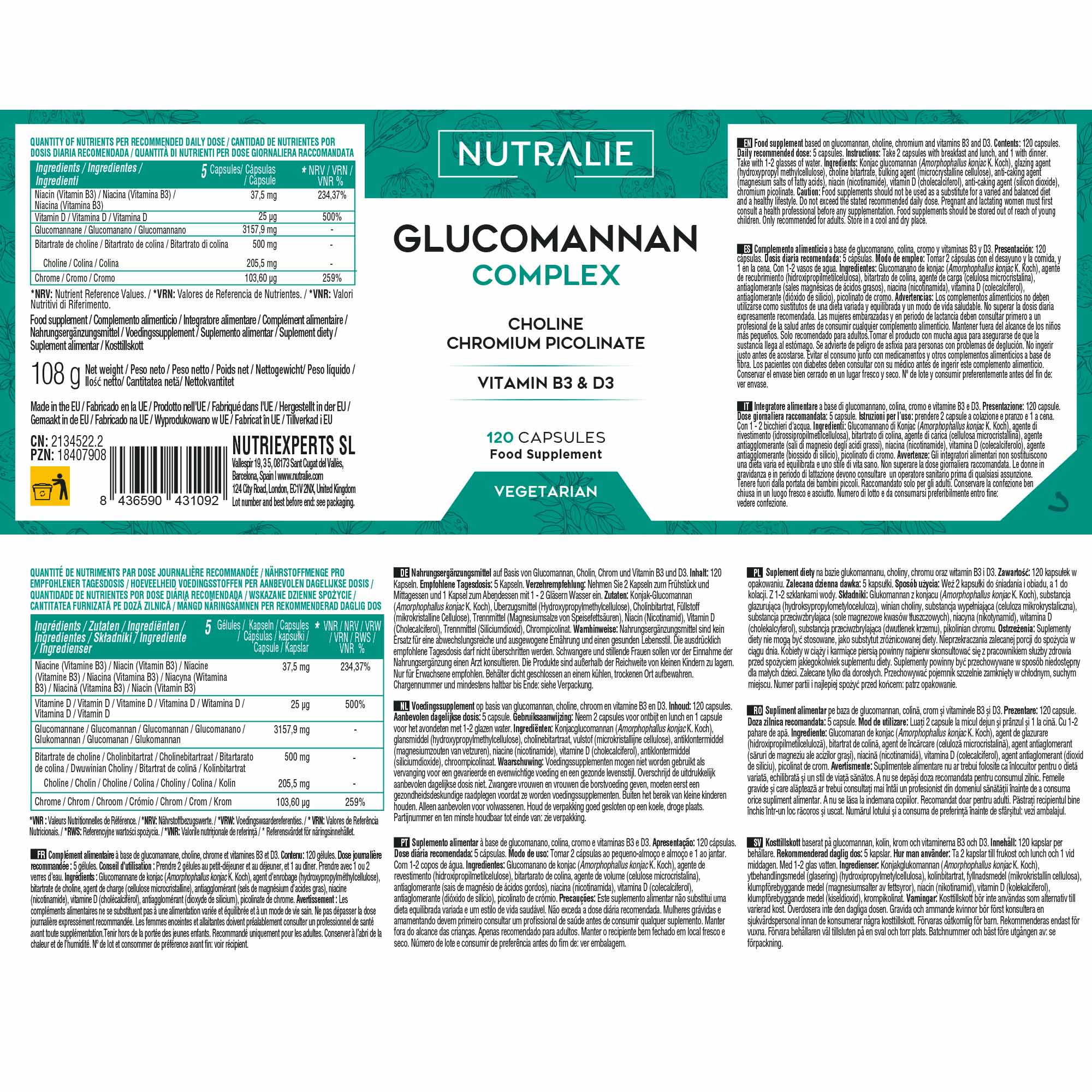 Nutralie Glucomannano Complex 120 Capsule - Integratore Per Il Controllo Del Peso Corporeo