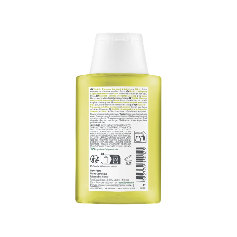 Klorane - Shampoo Energizzante Al Cedro Per Capelli Da Normali A Grassi 100 ml