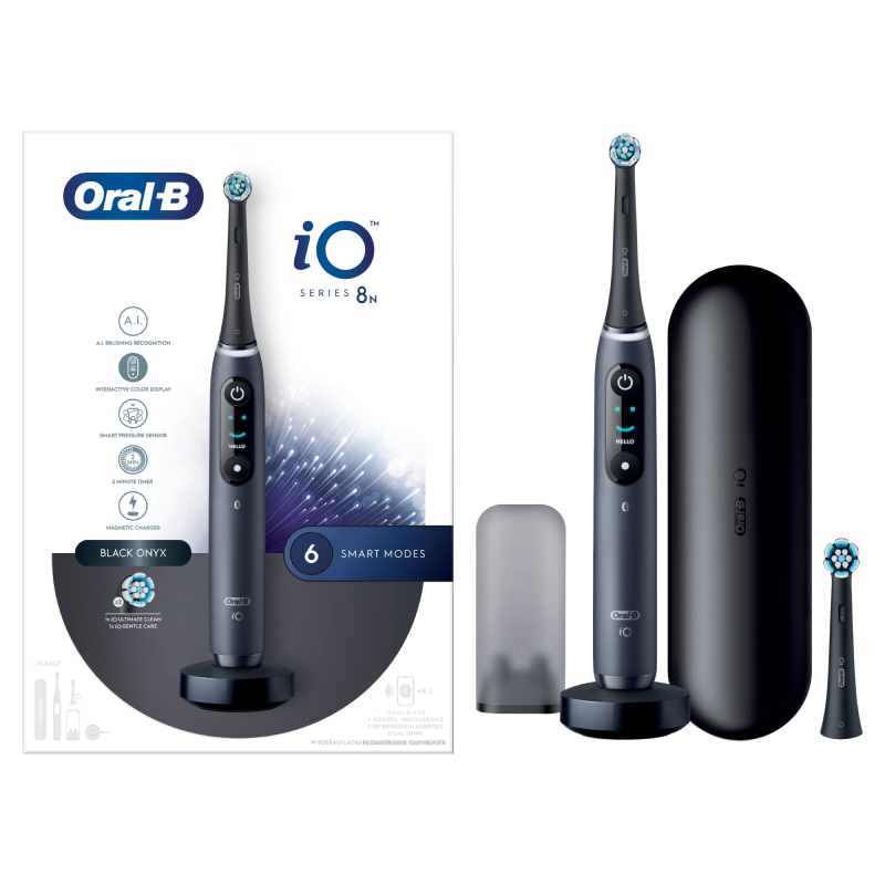 Oral-B Spazzolino Elettrico Ricaricabile iO 8S Nero, 2 Testine, 1 Custodia Da Viaggio, 1 Spazzolino