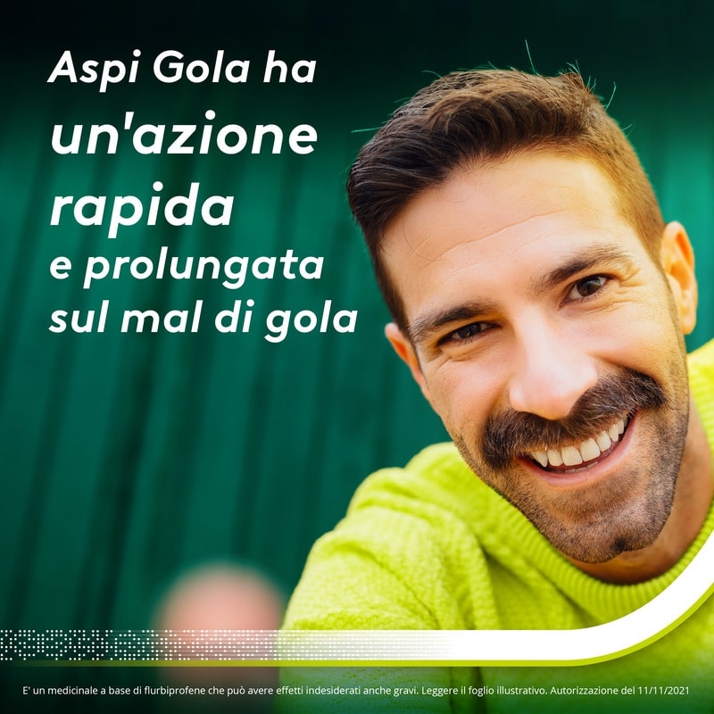 Aspi Gola Pastiglie per la gola infiammata, con 8,75 mg di Flurbiprofene, contro Faringite e Mal di gola, Gusto Limone e Miele 16 Pastiglie Orosolubili Aspi Gola Pastiglie per la gola infiammata, con 8,75 mg di Flurbiprofene, contro Faringite e Mal di gola, Gusto Limone e Miele 16 Pastiglie Orosolubili