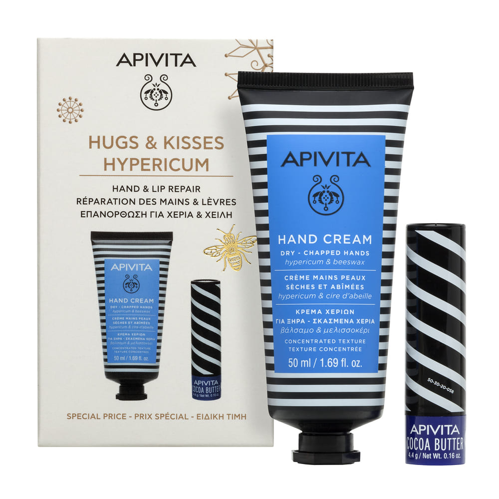 Apivita Hugs & Kisses Hypericum Cofanetto Regalo - Crema Mani 50 ml + Balsamo Labbra 4,4 ml