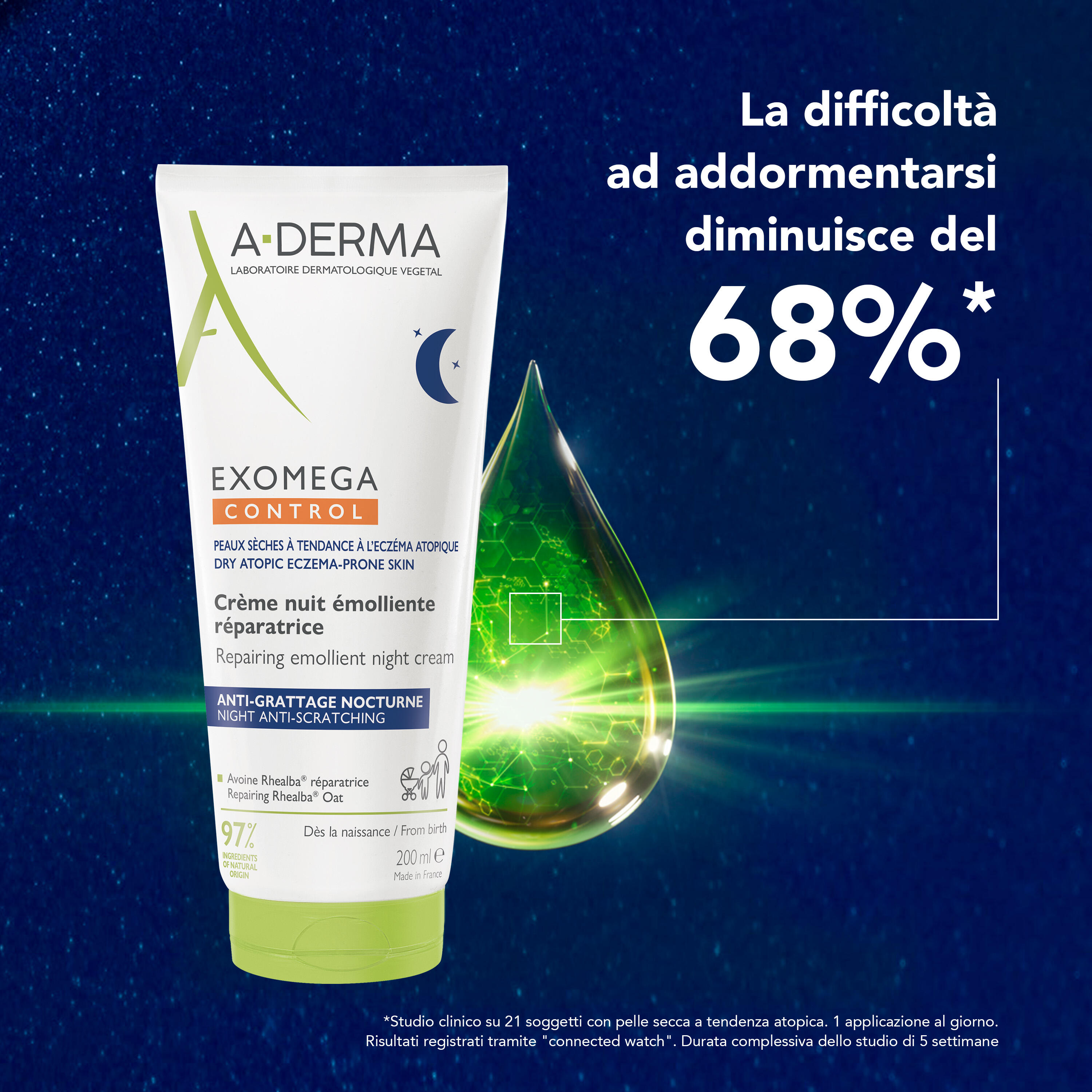 A-Derma Exomega Control - Crema Notte Emolliente Ristrutturante 200 ml
