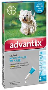 Advantix Spot On Cani PER CANI oltre i 4 Kg fino ai 10 Kg 4 Pipette Monodose Advantix Spot On Cani PER CANI oltre i 4 Kg fino ai 10 Kg 4 Pipette Monodose