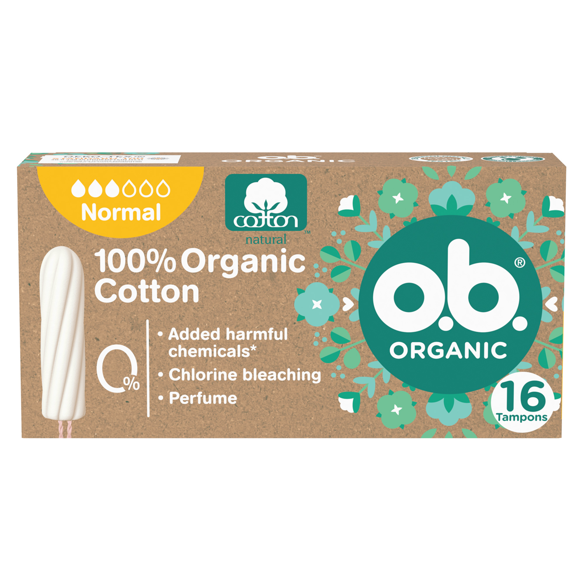 o.b. Organic Tamponi, Normal, 16 Tamponi da 50 G, White