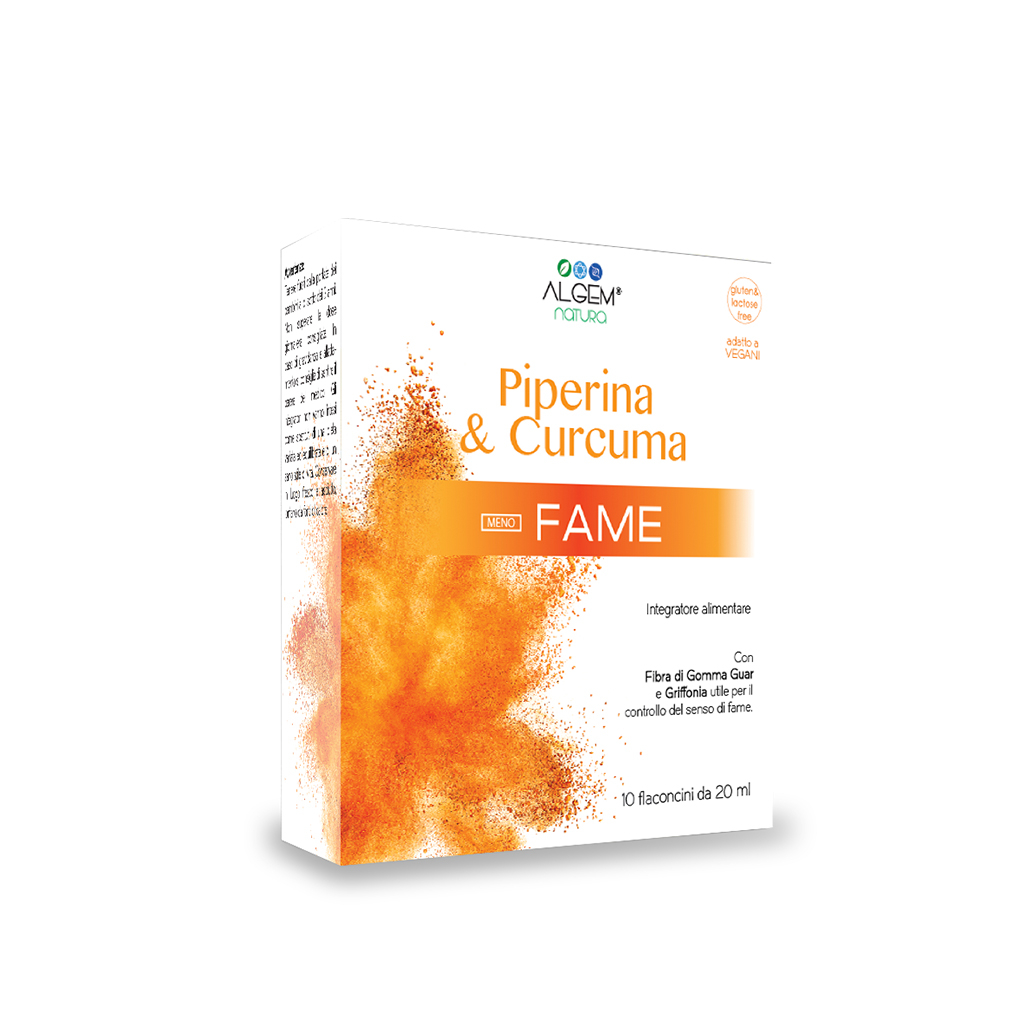 Algem Piperina & Curcuma Meno Fame - Integratore per il controllo del senso di fame - 10 flaconcini da 20 ml