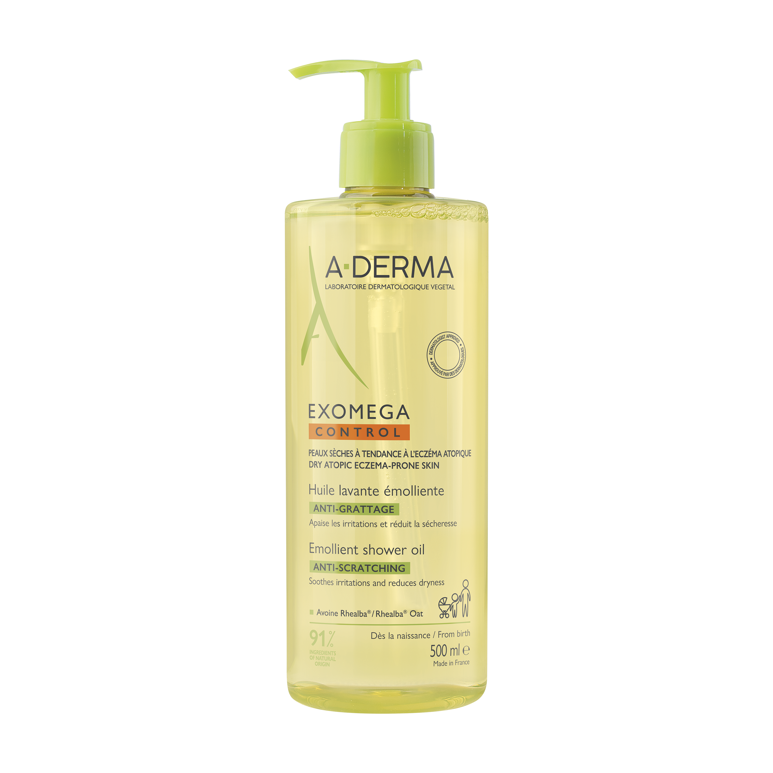 A-Derma Exomega Control Olio lavante emolliente  “anti-grattage”, pelle secca a tendenza atopica, 500ml