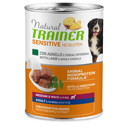 TRAINER NATURAL CANE SENSITIVE MEDIUM/MAXI ADULT AGNELLO 400GR (lattina)