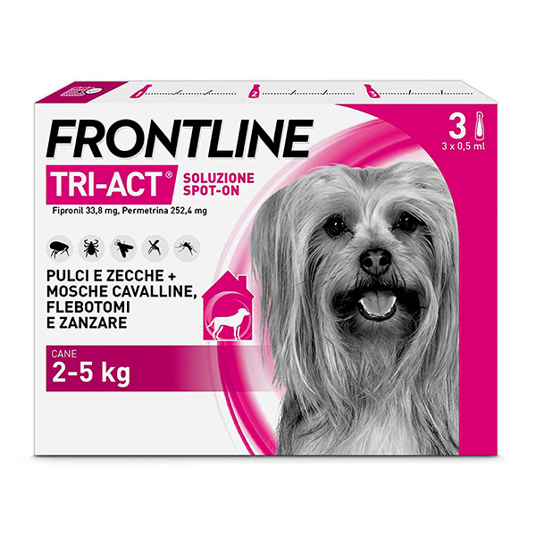Frontline Tri-Act x3 Pipette, Antiparassitario Per Cani e Cuccioli (Taglia XS 2-5Kg) Contro Pulci, Zecche, Zanzare, Pappataci e Leishmaniosi