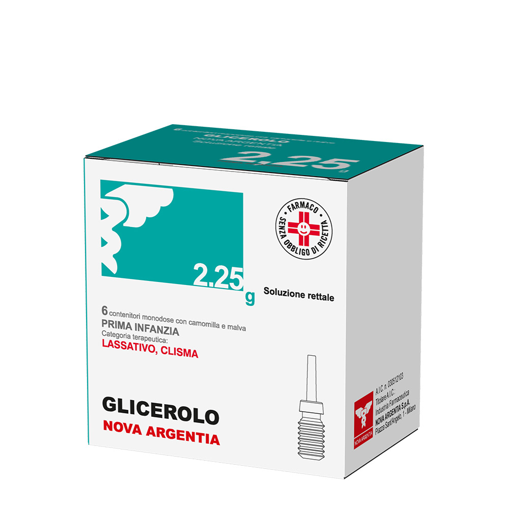 Glicerolo Nova Argentia Prima Infanzia 2,25g Soluzione Rettale 6 Monodose con Camomilla e Malva Glicerolo Nova Argentia Prima Infanzia 2,25g Soluzione Rettale 6 Monodose con Camomilla e Malva