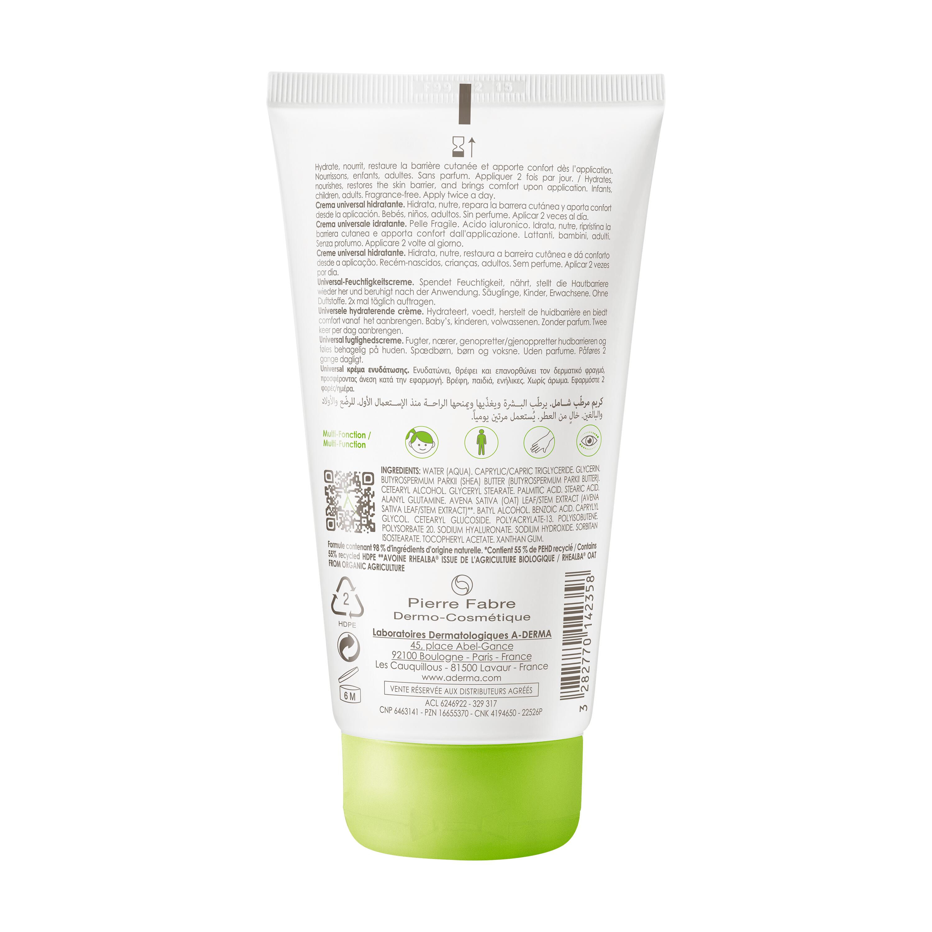 A-Derma Les Indispensables - Crema Universale Idratante Viso E Corpo Per Pelle Secca E Fragile 150 ml