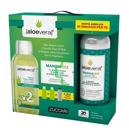 ZUCCARI ALOEVERA2 SPECIAL PACK SUCCO PURO D'ALOE DOPPIA CONCENTRAZIONE 2 LITRO + MANGIAMIX 1 LITRO