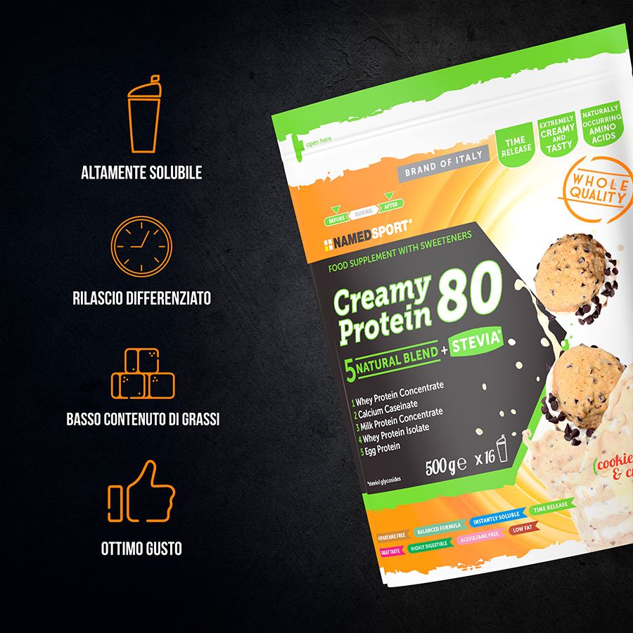 Named Sport - Creamy Protein 80 Cookies & Cream Polvere 500 g - Proteine Del Siero Del Latte