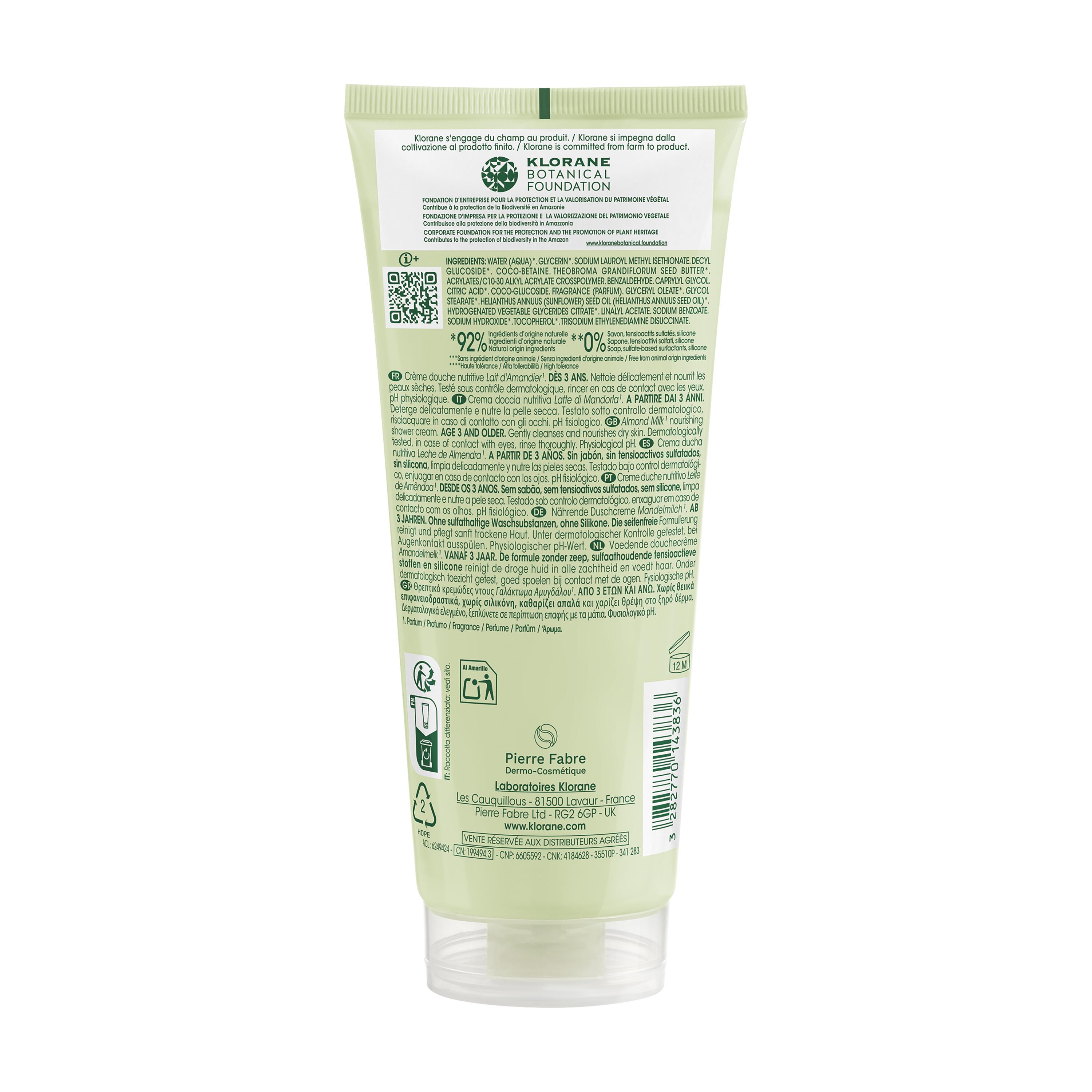 Klorane - Crema Doccia Nutritiva Al Profumo Latte di Mandorla Per Pelle Da Secca A Molto Secca 200 ml