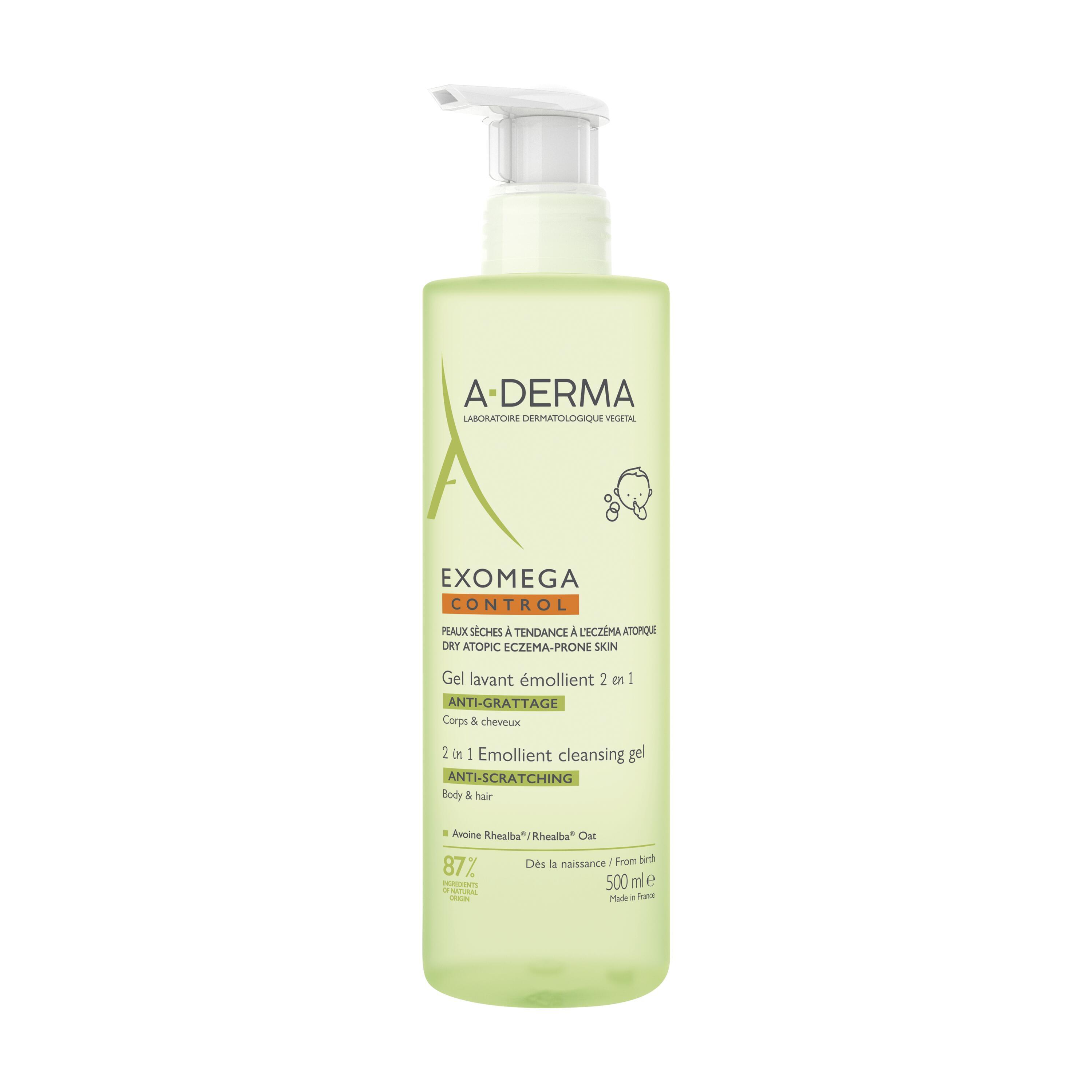 A-Derma Exomega Control - Gel Detergente Emolliente 2In1 Viso E Corpo Per Pelle Secca A Tendenza Atopica 500 ml 