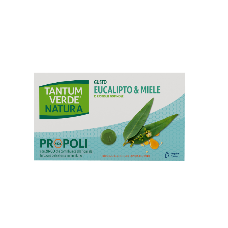 Tantum Verde Natura Gusto Eucalipto E Miele - 15 Pastiglie Gommose Per Mal Di Gola