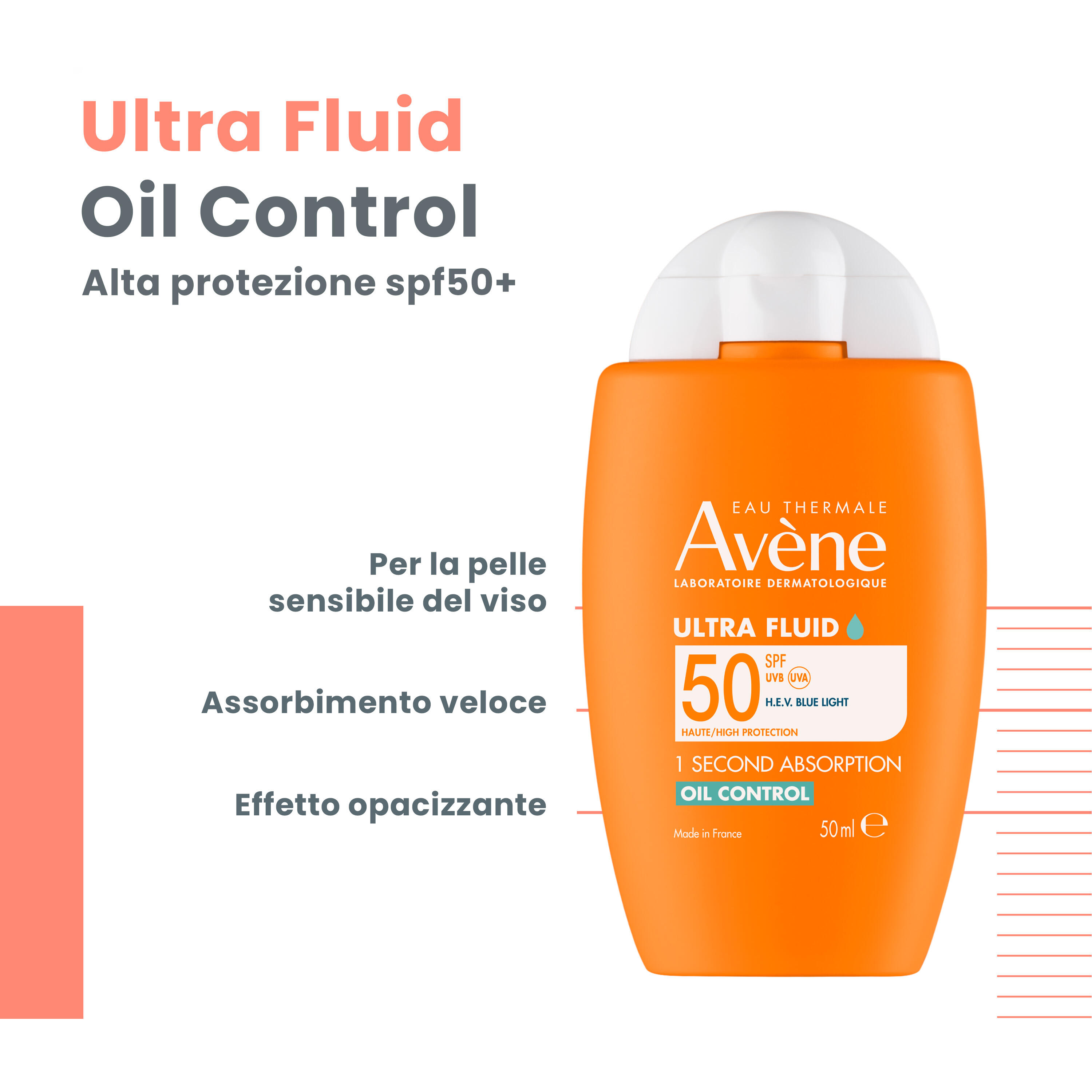 Avène Ultra Fluid Oil Control SPF50 - Protezione Solare Alta Viso 50 ml 