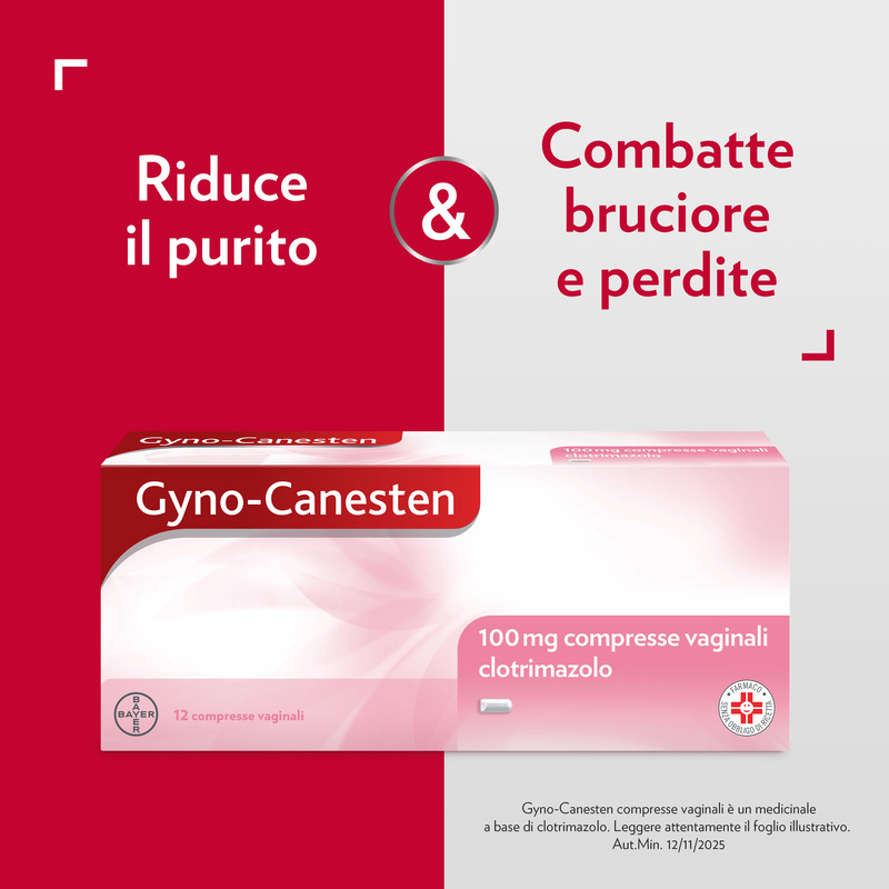 Gyno-Canesten, Trattamento Sintomi della Candida, contro Prurito intimo, Bruciore intimo e Perdite, 100 mg di Clotrimazolo, 12 Compresse Vaginali 