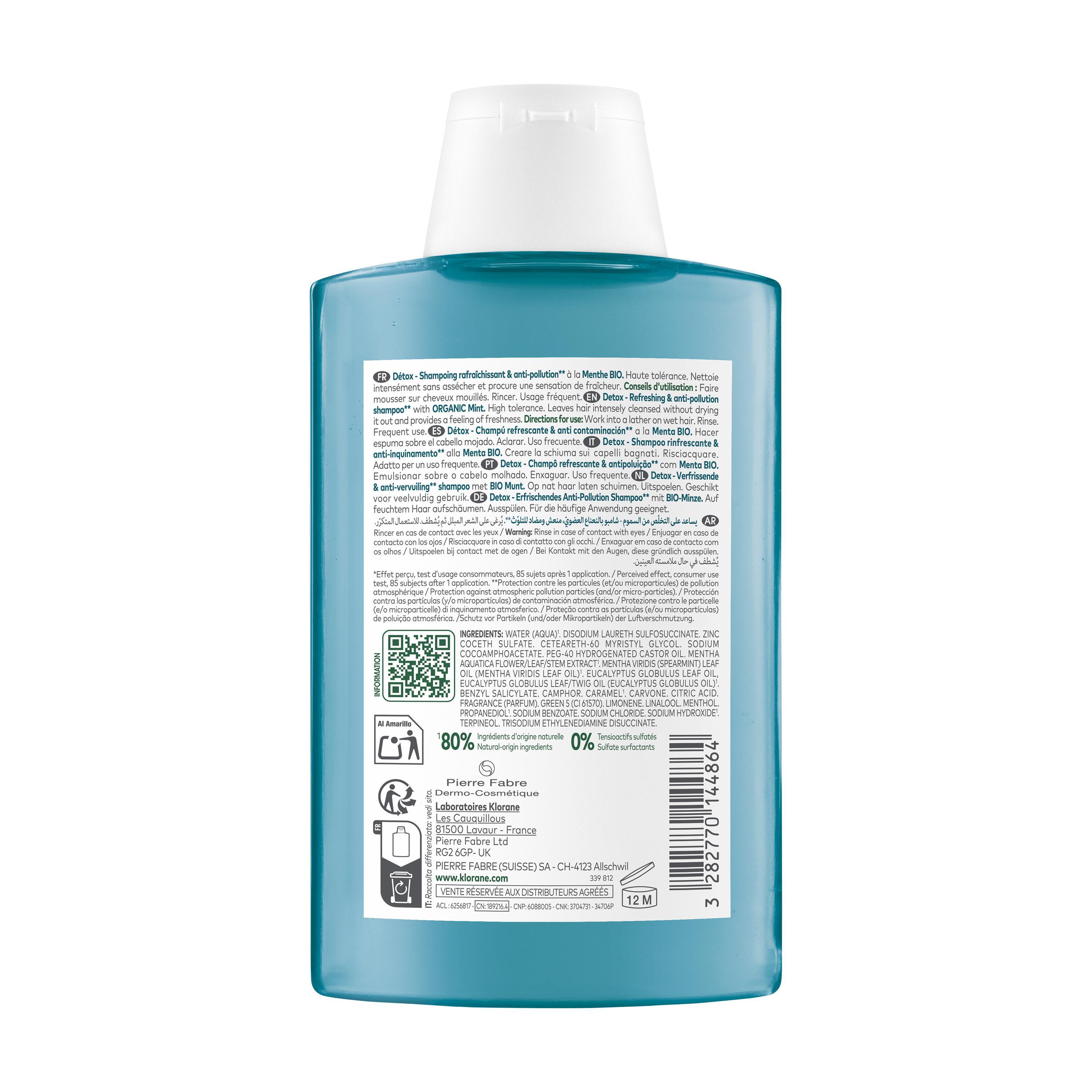 Klorane - Shampoo Rinfrescante & Anti-Inquinamento Alla Menta Bio Per Capelli Normali 200 ml