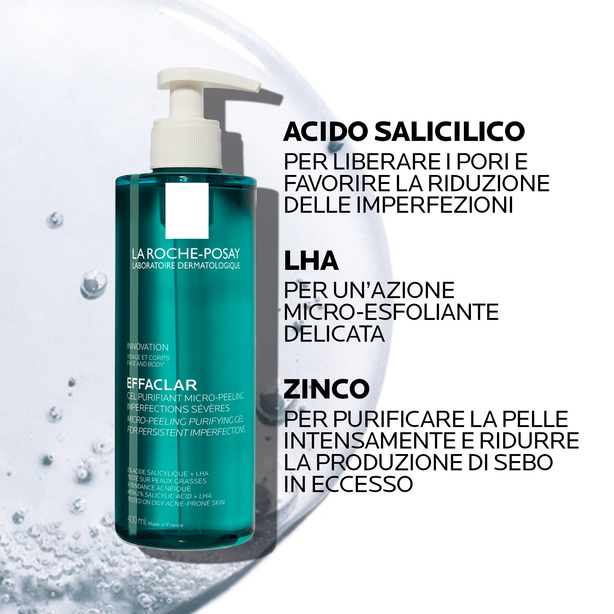 La Roche-Posay Effaclar - Gel Purificante Micro-Peeling Per Pelle Mista, Grassa o Acneica 400 ml