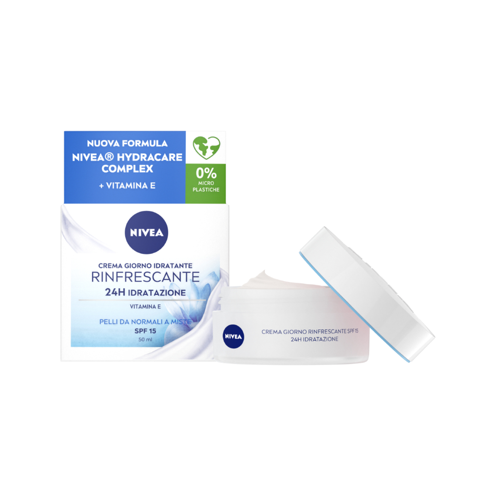 Nivea Crema Giorno Rinfrescante 24h Idratazione SPF15 50 ml, Crema viso idratante e rinfrescante