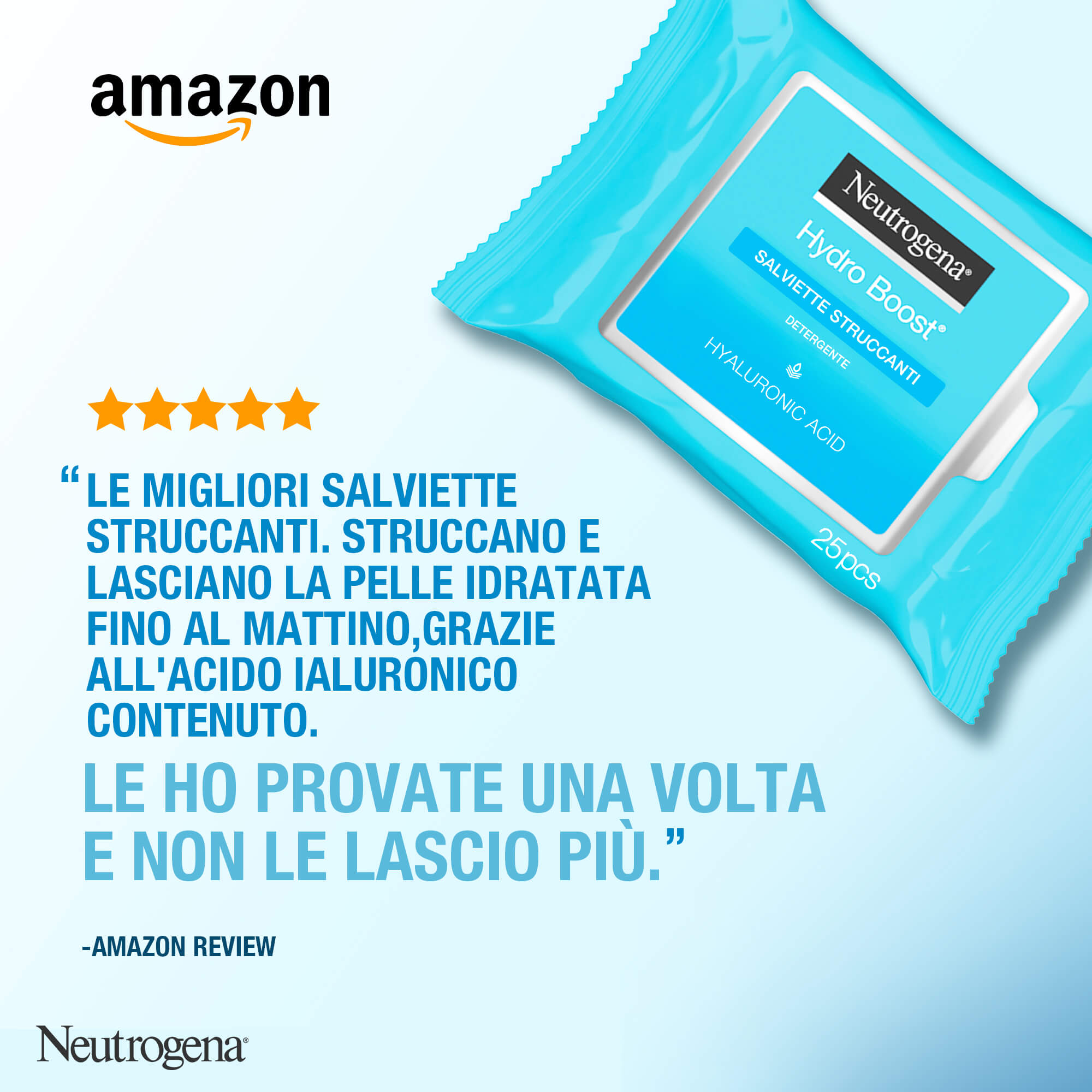 Neutrogena Hydro Boost 25 Salviette Struccanti, Salviettine struccanti per trucco waterproof Neutrogena Hydro Boost 25 Salviette Struccanti, Salviettine struccanti per trucco waterproof