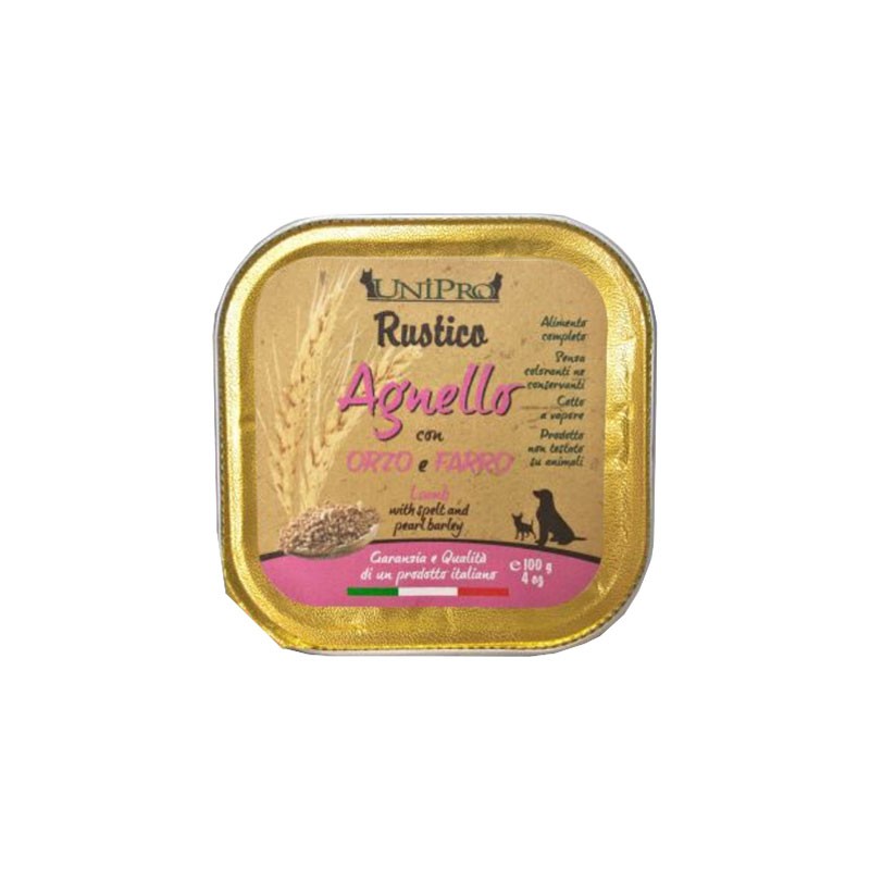 UNIPRO CANE RUSTICO AGNELLO ORZO FARRO 100GR (vaschetta)